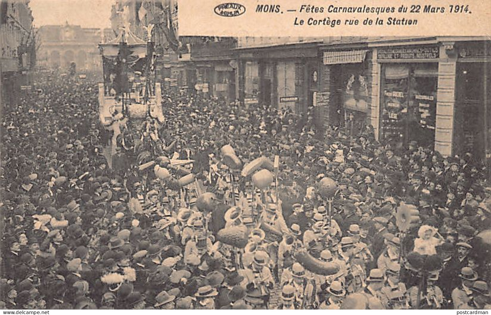 Belgique - MONS (Hainaut) Fêtes Carnavalesques Du 22 Mars 1914 - Le Cortège, Rue De La Station - Mons