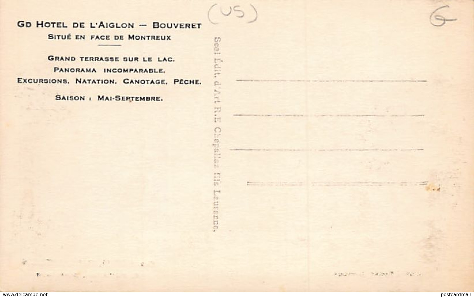 BOUVERET (VS) Grand Hôtel De L'Aiglon C. Robatel Directeur - Lac Léman - Ed. R.E. Chapallaz 3379 - Autres & Non Classés