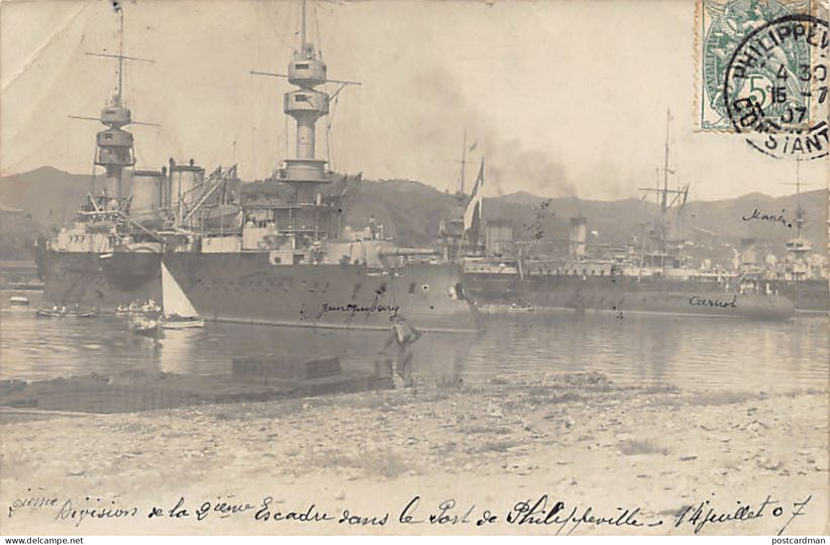 Algérie - SKIKDA Philippeville - Cuirassés Jauréguiberry, Carnot Et Masséna Le 14 Juillet 1907 - CARTE PHOTO - 2ème Divi - Skikda (Philippeville)