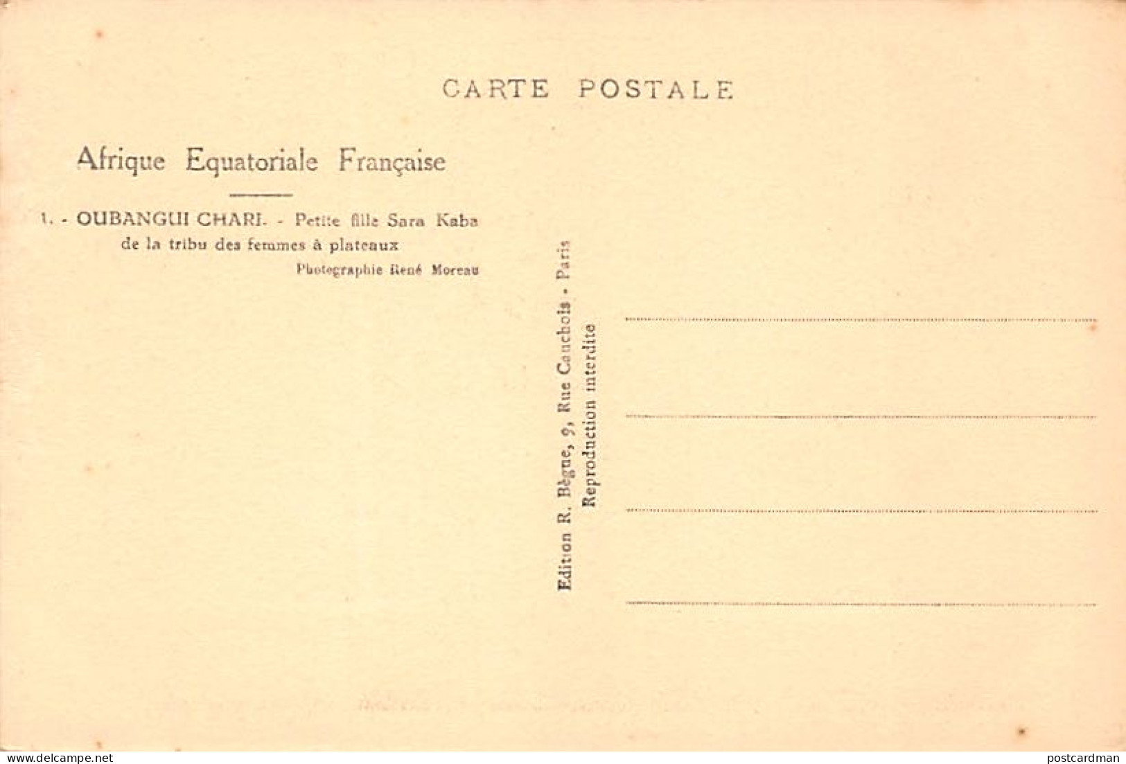 Centrafrique - Petite Fille Sara Kaba De La Tribu Des Femmes à Plateaux - Ed. R. Bègue 1 - Zentralafrik. Republik