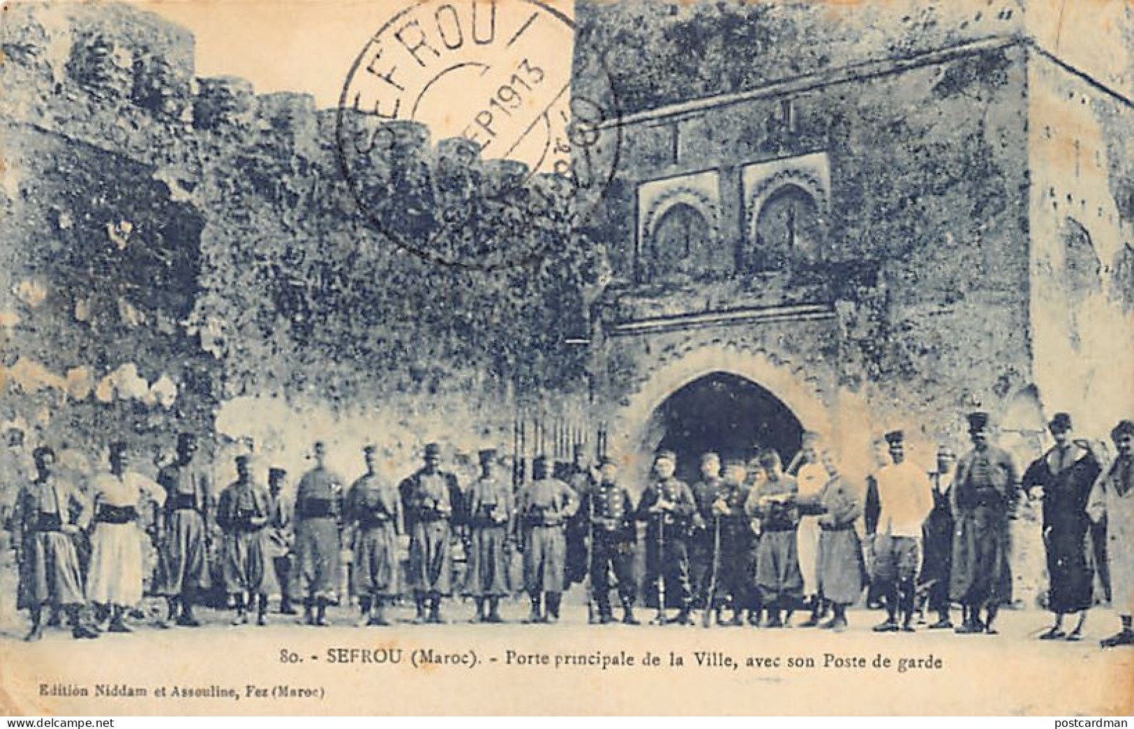 Maroc - SEFROU - Porte Principale De La Ville Avec Son Poste De Garde - Types Juifs Sur La Droite - Ed. Niddam & Assouli - Otros & Sin Clasificación