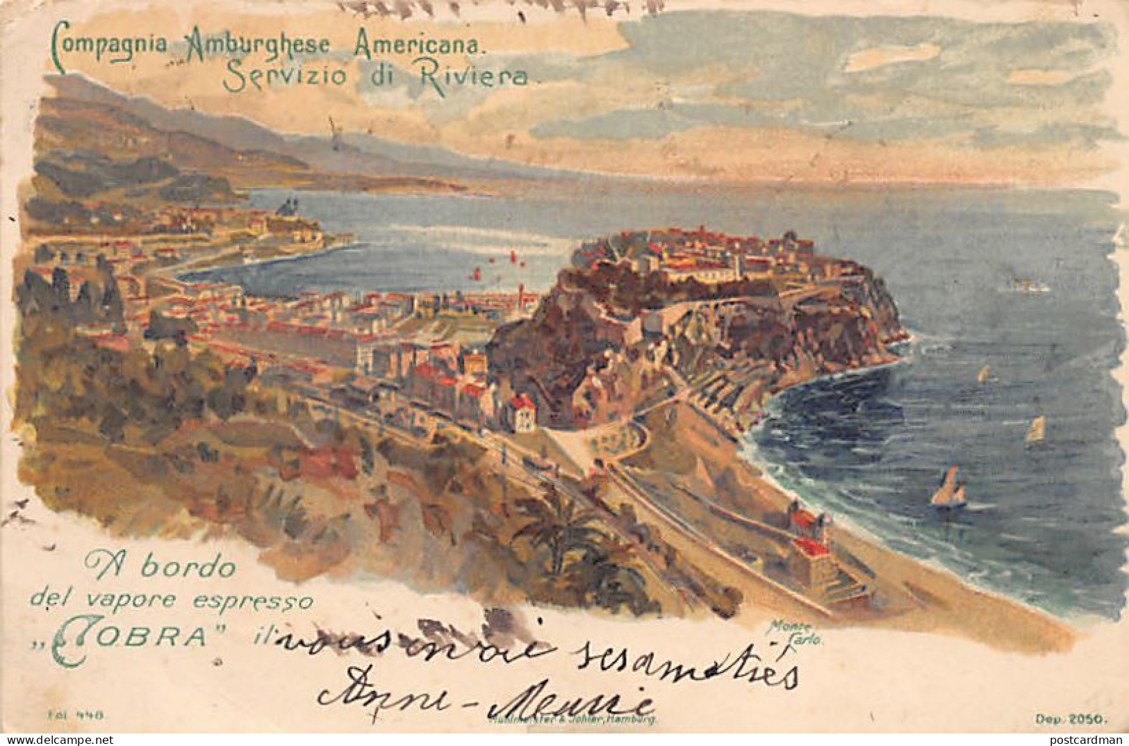 MONACO - Carte Litho Publicitaire Compagnia Amburghese Americana - A Bord Du Vapeur Express Cobra - Altri & Non Classificati