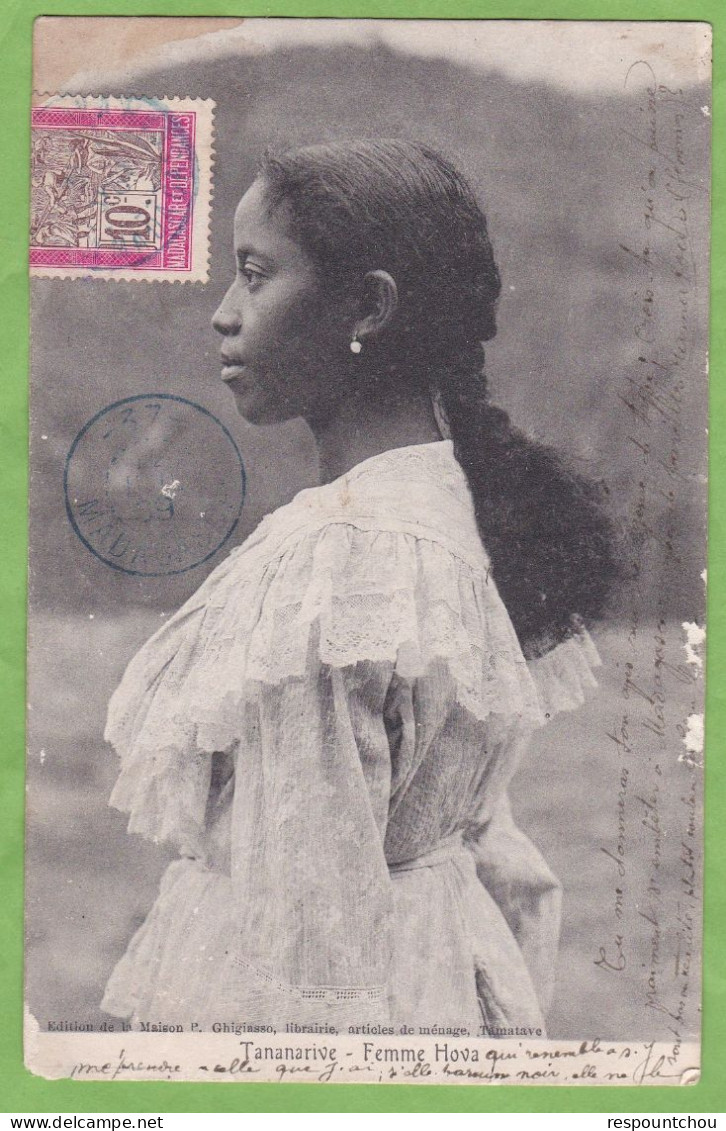 Belle CPA TANANARIVE Femme Hova MADAGASCAR Animé Cachet Bleu 37 - Madagascar