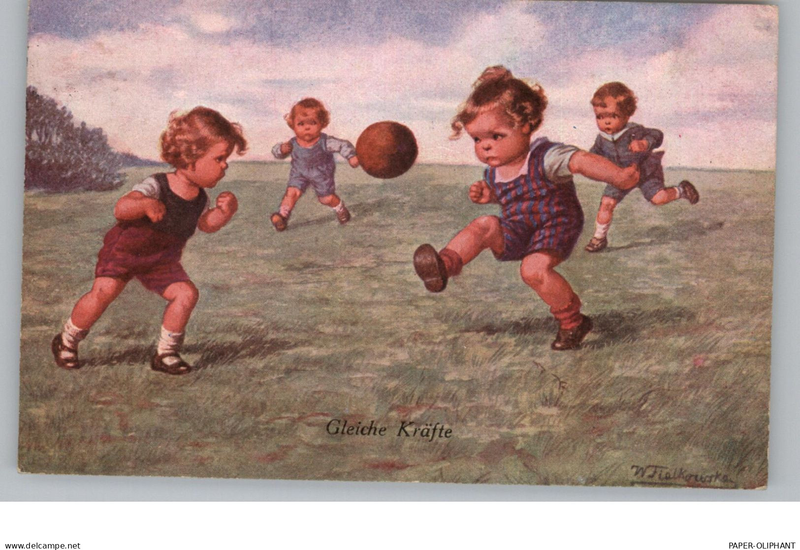 KINDER - Fussball "Gleiche Kräfte", Künstler-Karte Wally Fialkowska - Kinder-Zeichnungen