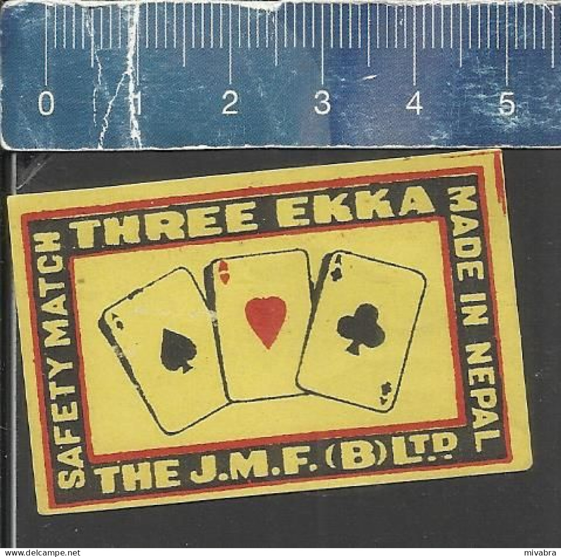 THREE EKKA ( THREE ACES - PLAYING CARDS )  - OLD VINTAGE MATCHBOX LABEL MADE IN NEPAL J.M.F. JOODHA MATCH FACTORY - Luciferdozen - Etiketten