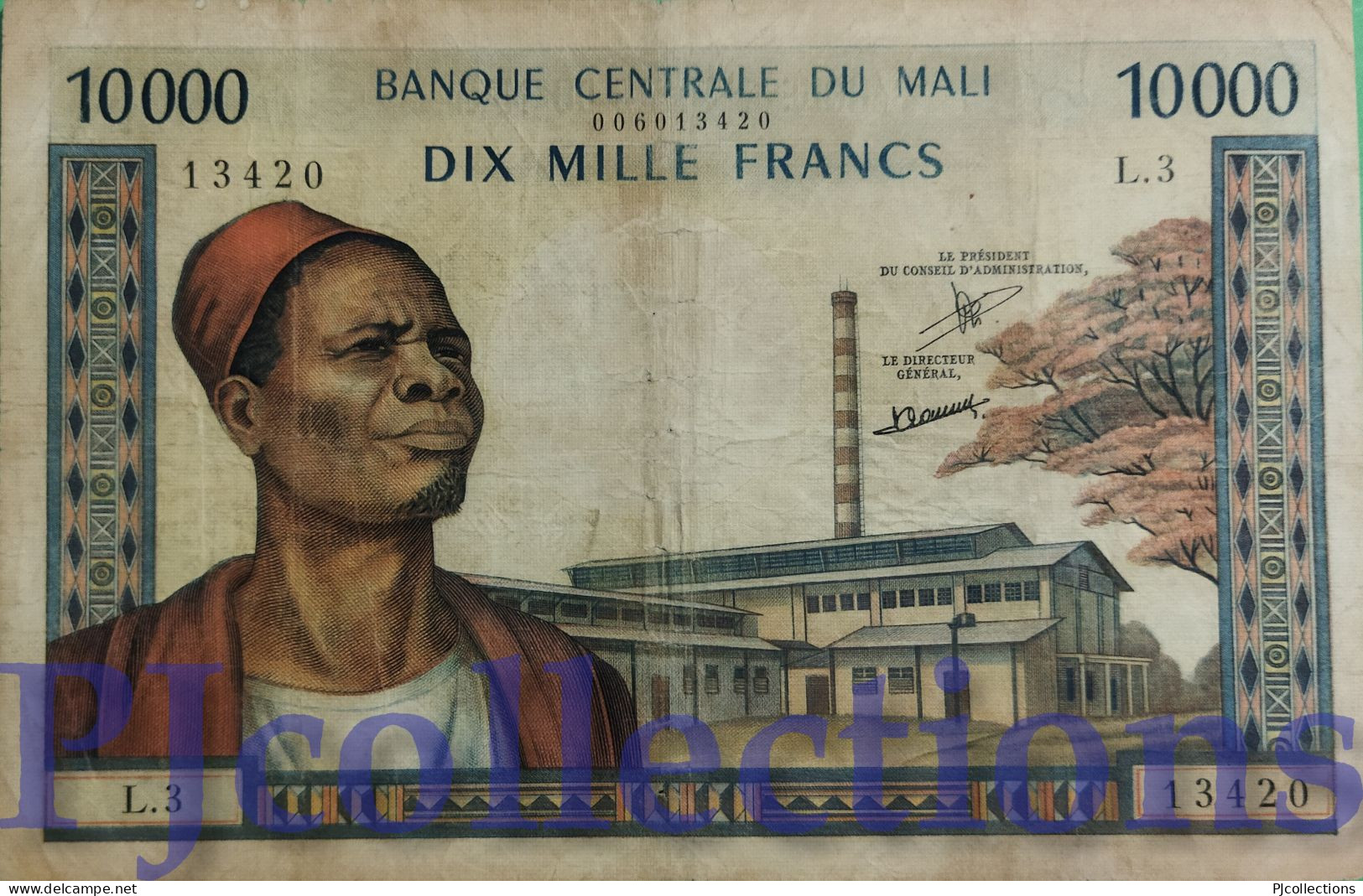 MALI 10000 FRANCS 1970/84 PICK 15d AVF W/PINHOLES - Mali