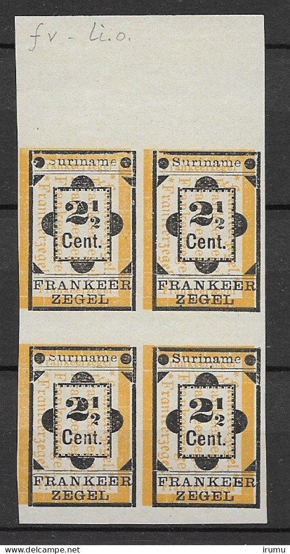 Suriname 1892, NVPH 22 Ongetand Blok Van 4, 1x Suriname Zonder Punt (SN 2917) - Surinam ... - 1975