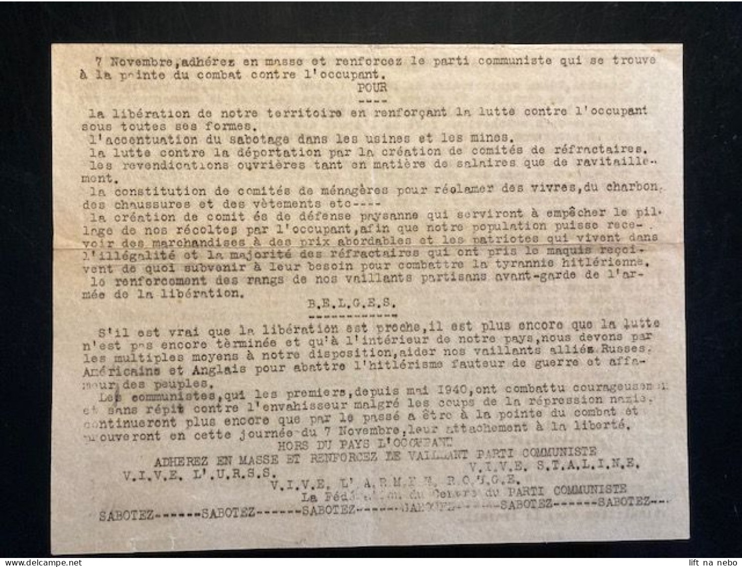 Tract Presse Clandestine Résistance Belge WWII WW2 'Assistons La Vaillante Armée Rouge...' - Documenti