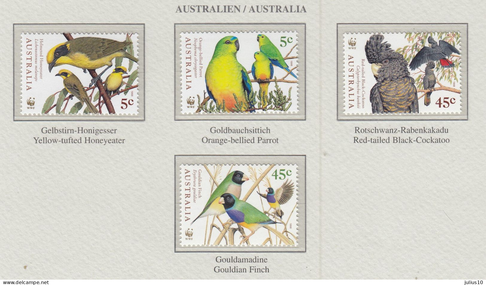 AUSTRALIA 1998 WWF Birds Mi 1744-1747 MNH(**) Fauna 583 - Papagayos