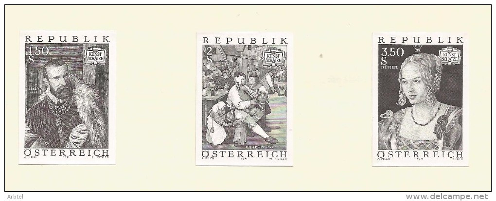 AUSTRIA 1971 IMPERFORATE BLACK PROOF ON DOCUMENT ARTE TITIANO BRUEGEL DÜRER TIZIAN - Otros & Sin Clasificación