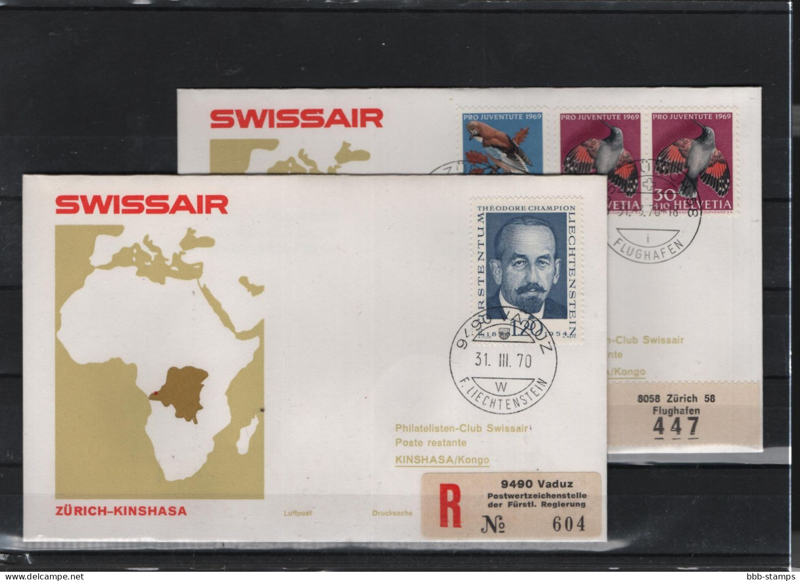 Schweiz Luftpost FFC Swissair 31.3.1970 Zürich - Kinshasa VV - Premiers Vols