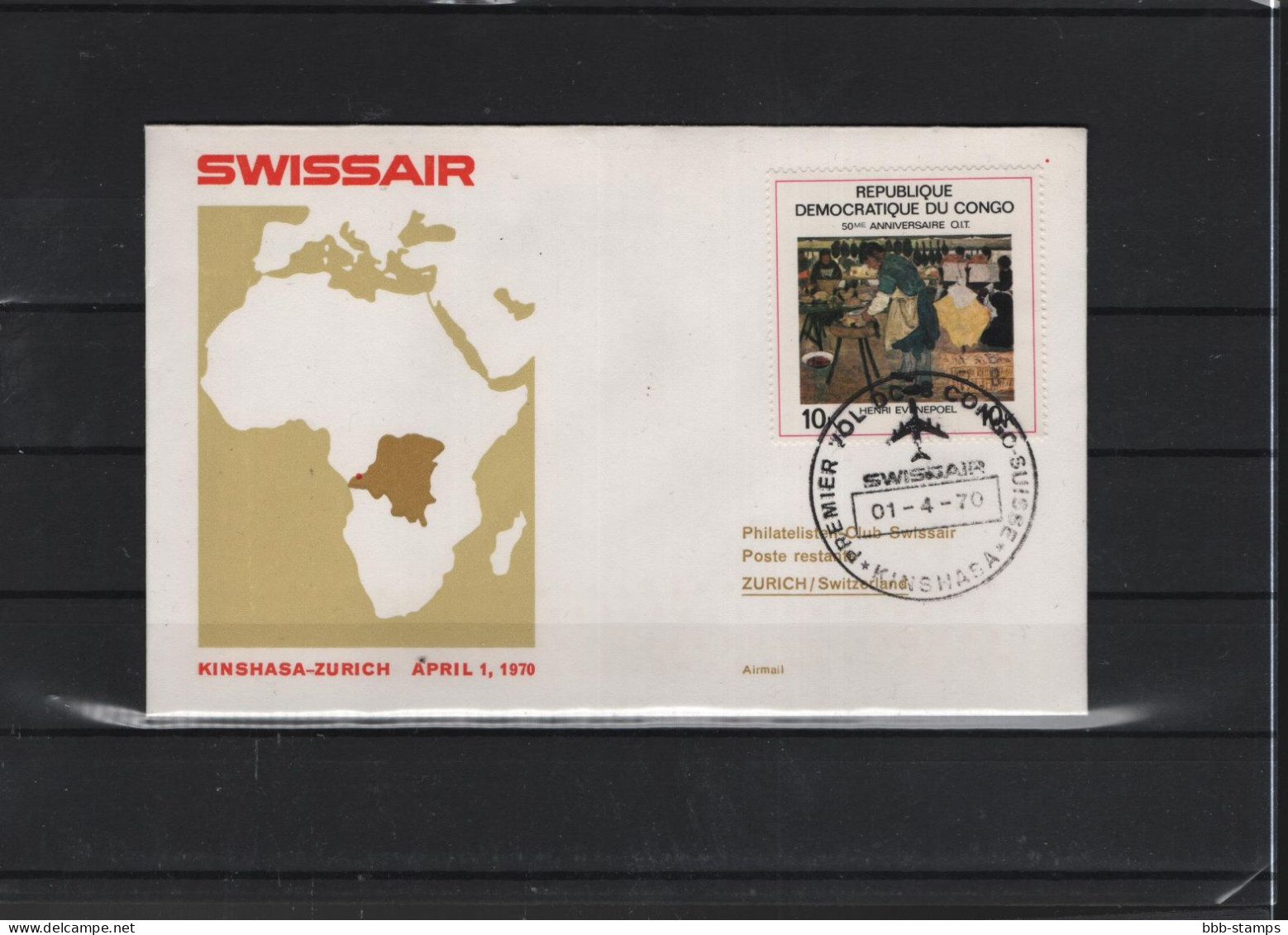 Schweiz Luftpost FFC Swissair 31.3.1970 Zürich - Kinshasa VV - First Flight Covers