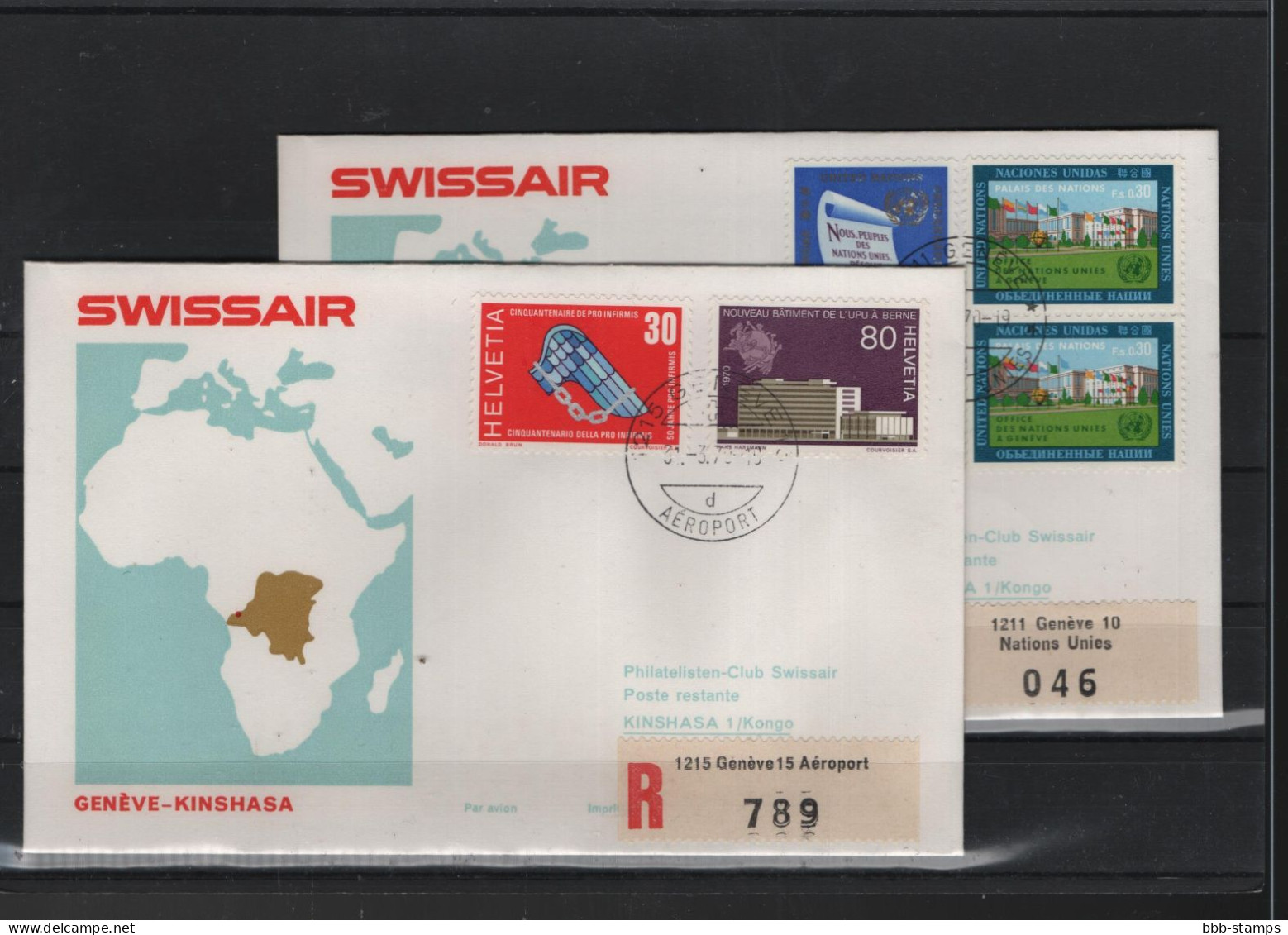 Schweiz Luftpost FFC Swissair 31.3.1970 Zürich - Kinshasa VV - First Flight Covers
