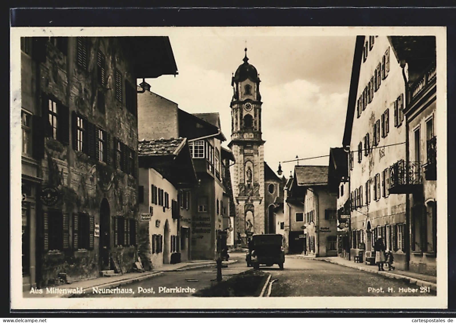 AK Mittenwald, Obere Marktstrasse Mit Neunerhaus, Post Und Pfarrkirche  - Mittenwald