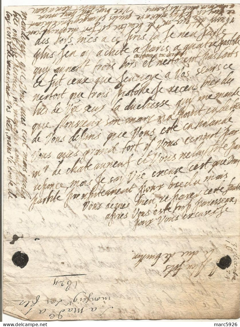 N°1999 ANCIENNE LETTRE DE ELISABETH DE NASSAU A SEDAN AU DUC DE BOUILLON AVEC CACHET DE CIRE DATE 1624