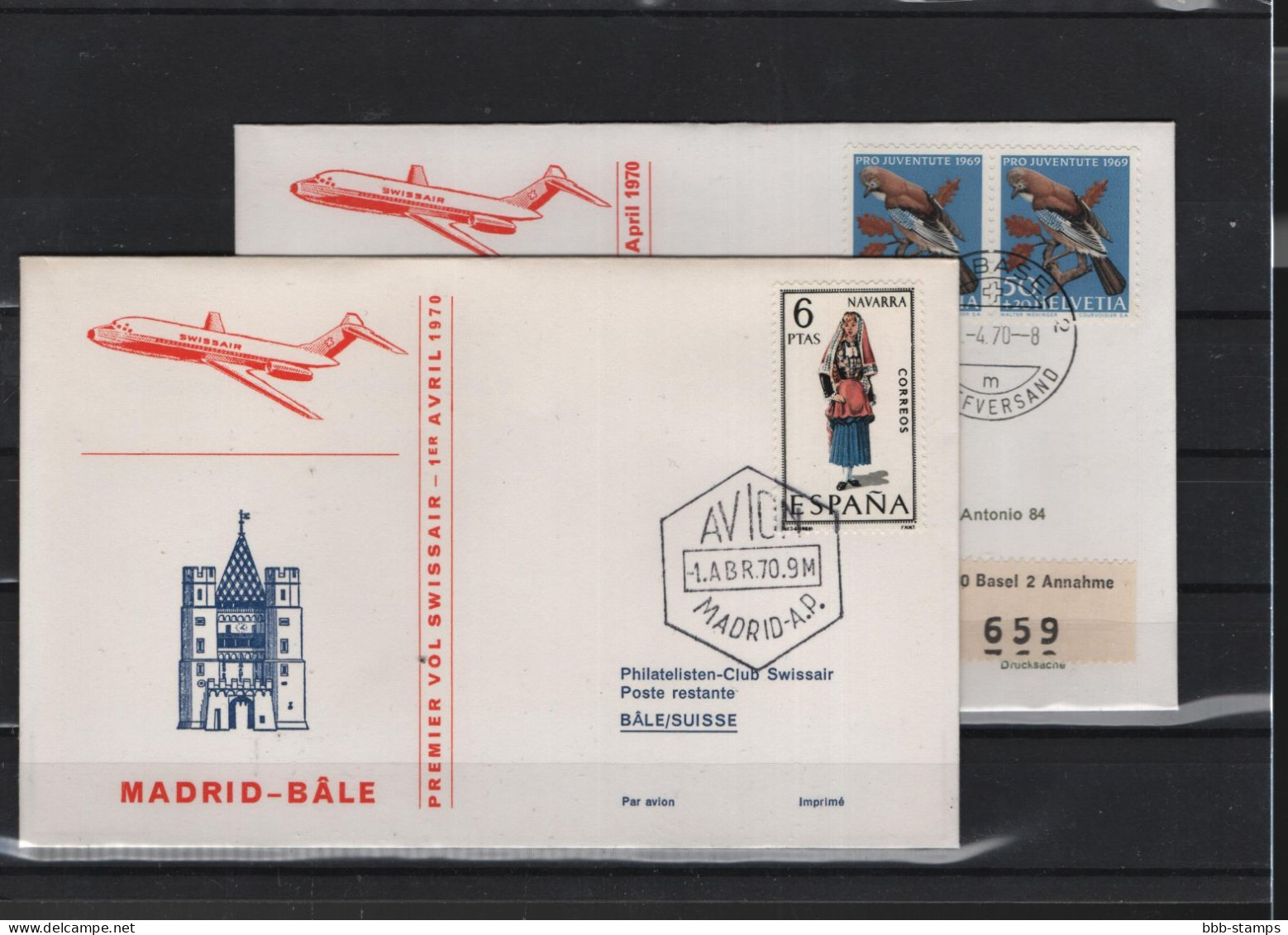 Schweiz Luftpost FFC Swissair 1.4.1970 Basel - Madrid VV - Primi Voli