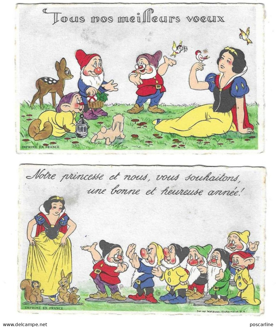 2 Mignonnettes Blanche Neige Et Nains, Voeux Et Bonne Année, Disney ? - Altri & Non Classificati