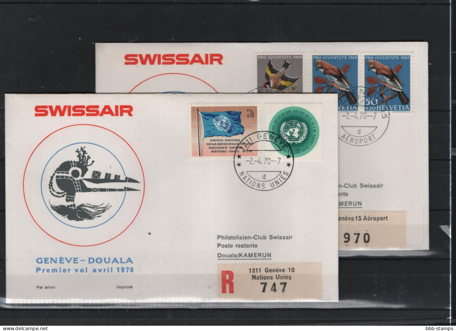 Schweiz Luftpost FFC Swissair 2.4.1970 Genf - Duala VV - Primi Voli