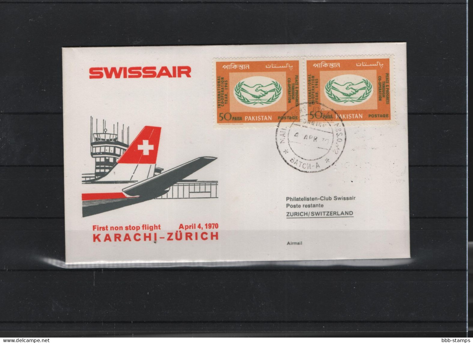 Schweiz Luftpost FFC Swissair 4.4.1970 Karachi - Zürich - Erst- U. Sonderflugbriefe