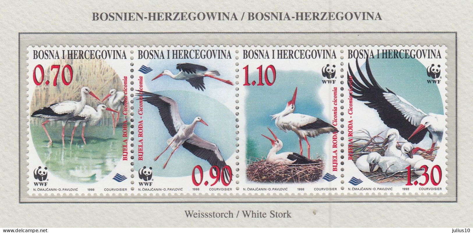 BOSNIA HERZEGOVINA1998 WWF White Stork Mi 132-35 MNH(**) Fauna 584 - Cigognes & échassiers