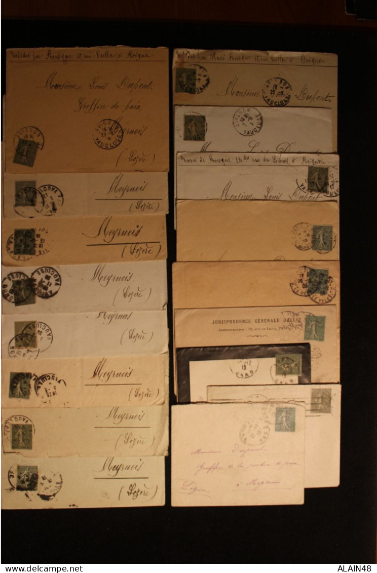 FRANCE LOT DE 17 LETTRES POUR MEYRUEIS (LOZERE) AVEC N°130 15c Vert Gris SEMEUSE LIGNEE - Cartas & Documentos