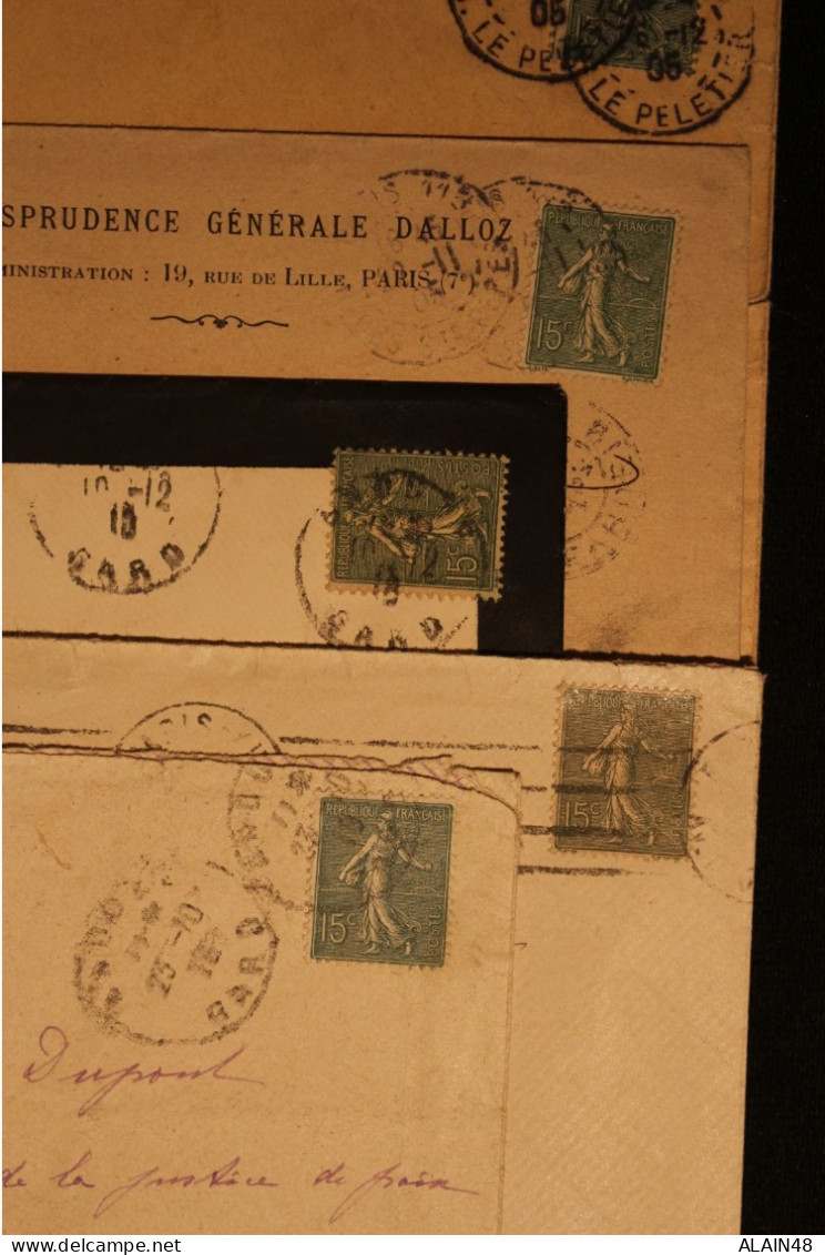 FRANCE LOT DE 17 LETTRES POUR MEYRUEIS (LOZERE) AVEC N°130 15c Vert Gris SEMEUSE LIGNEE - Covers & Documents