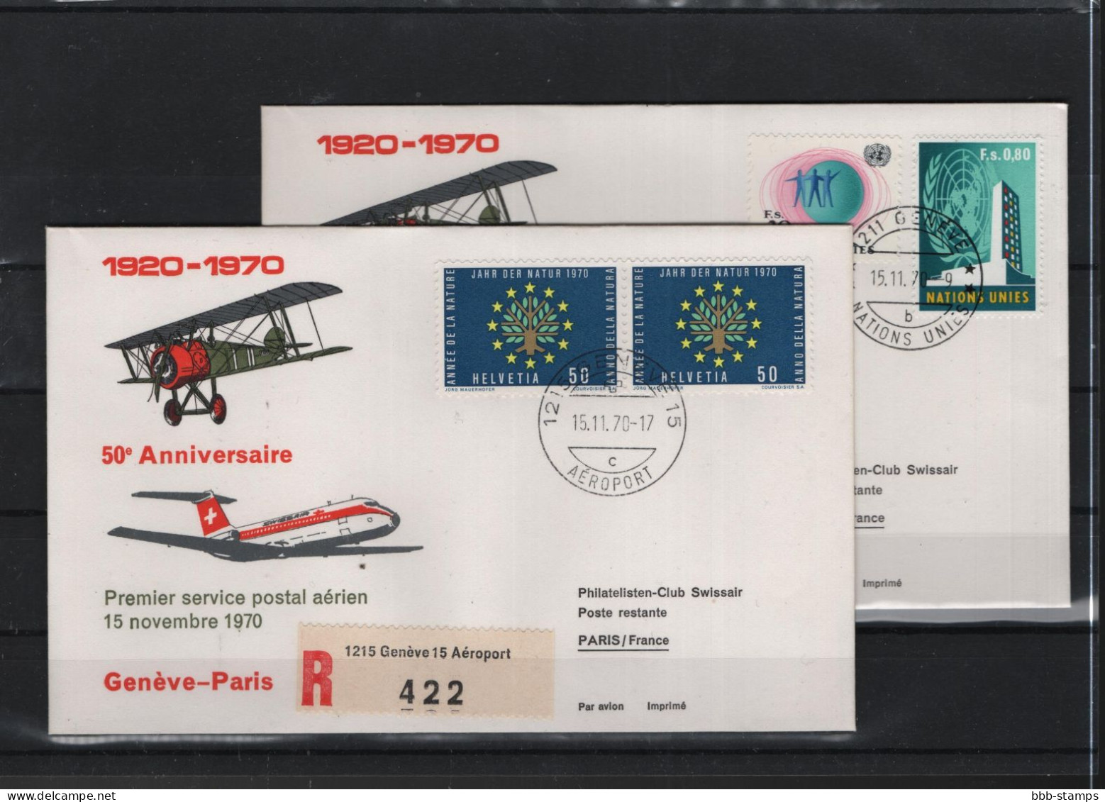 Schweiz Luftpost FFC Swissair 15.11.1970 Genf - Paris VV - Primi Voli