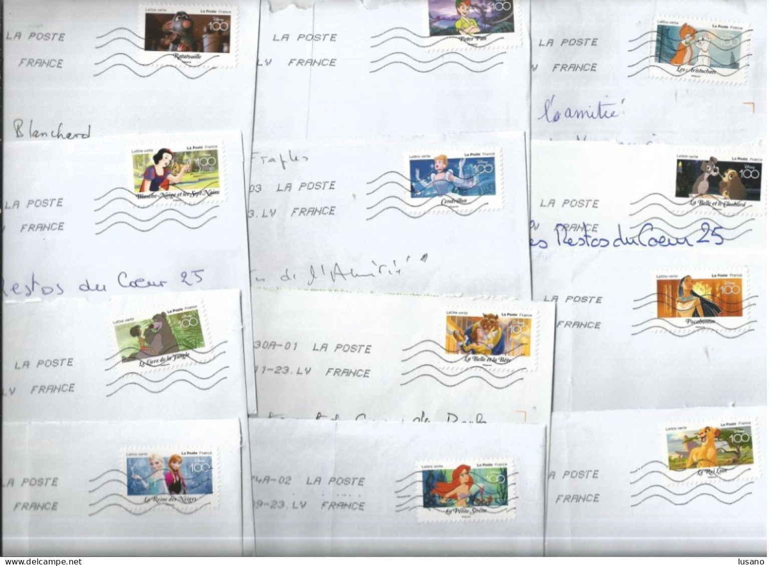 Série Complète De 12 Timbres Autoadhésifs "Disney 100" Sur Enveloppes - Lettres & Documents