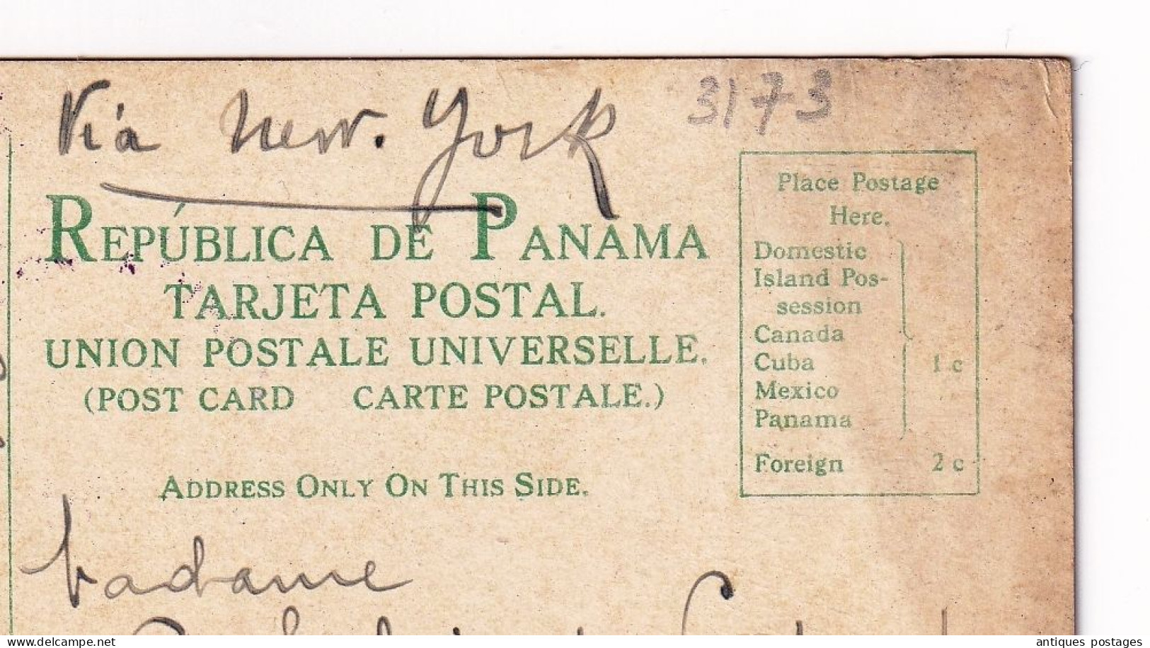 Republica De Panama Colón 1917 Imperial Hotel Glimpse Of The Park Paris Via New York Saulnier Laprade - Panama