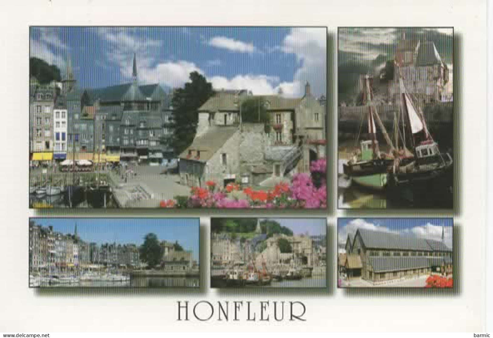 HONFLEUR, MULTIVUE, LE VIEUX BASSIN ET LES FACADES DU QUAI STE CATHERINE, L EGLISE COULEUR   REF 15952 - Honfleur