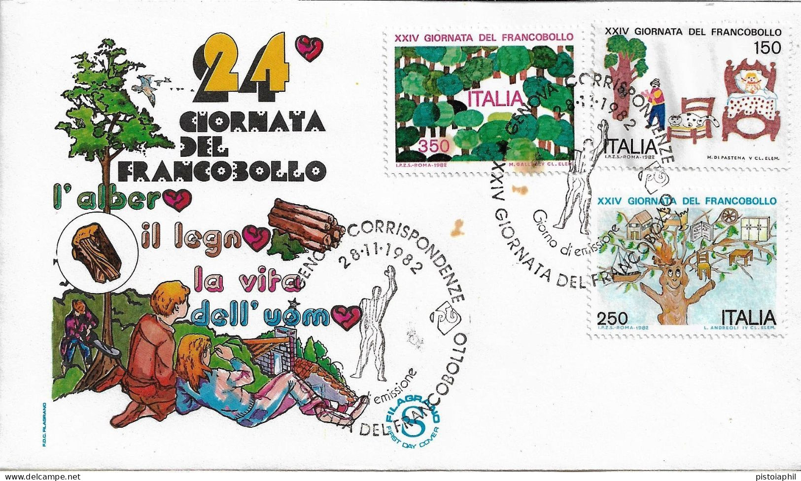 Fdc Filagrano: GIORNATA DEL FRANCOBOLLO (1982) No Viaggiata, Annullo  Speciale Genova - FDC