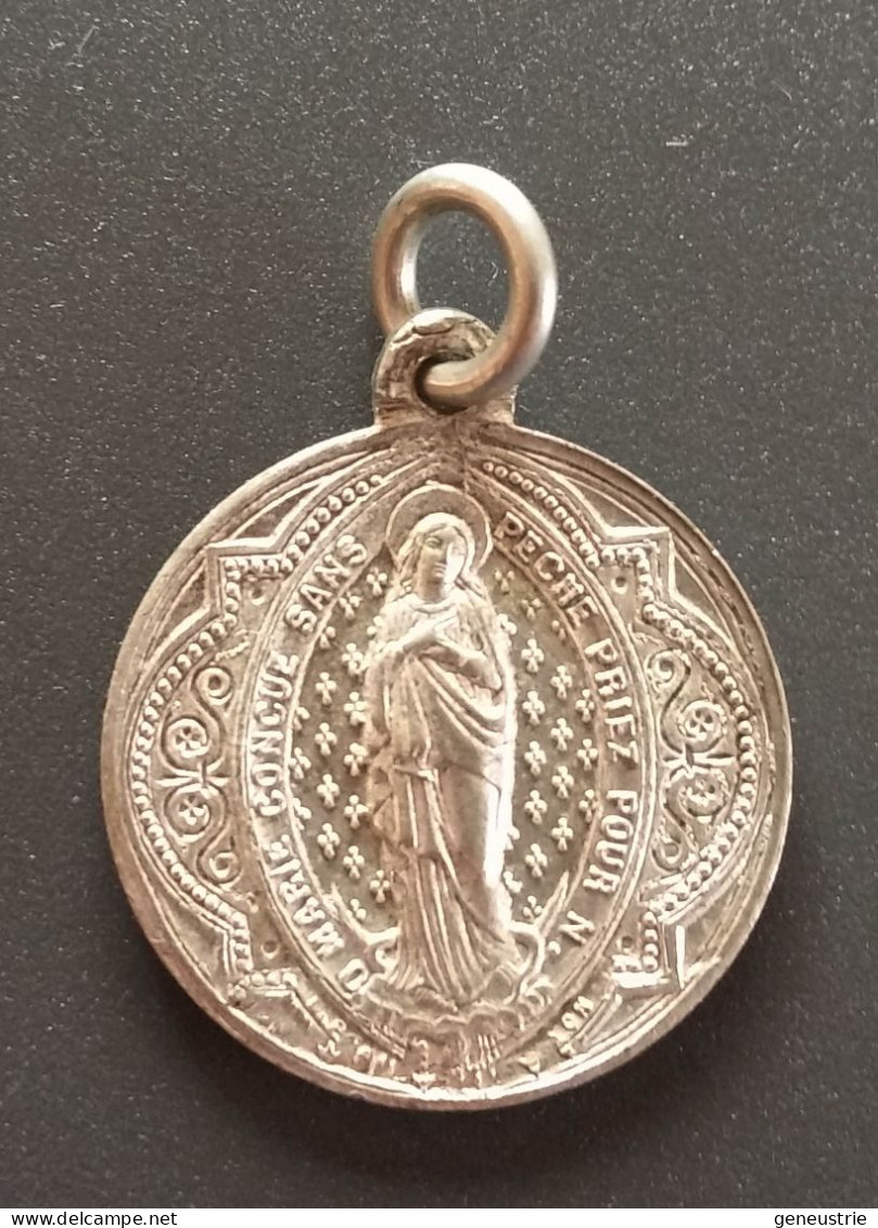 Pendentif Médaille Religieuse Fin XIXe Argenté "Saint Louis De Gonzague / Sainte Marie" Religious Medal - Religion & Esotericism