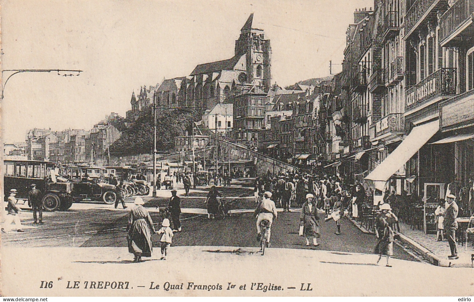 ***  76  ***  LE TREPORT  Le Quai François Premier Et L'église Vieilles Voitures -- Timbrée TTB  - Le Treport