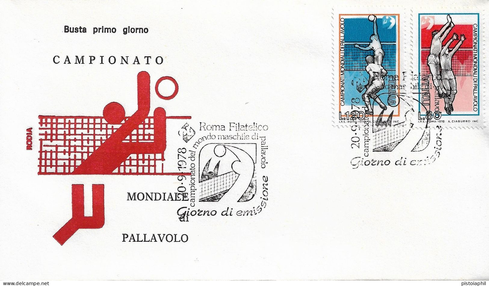 Fdc Rodia: MONDIALI DI PALLAVOLO (1978) No Viaggiata, Annullo  Speciale Roma - FDC