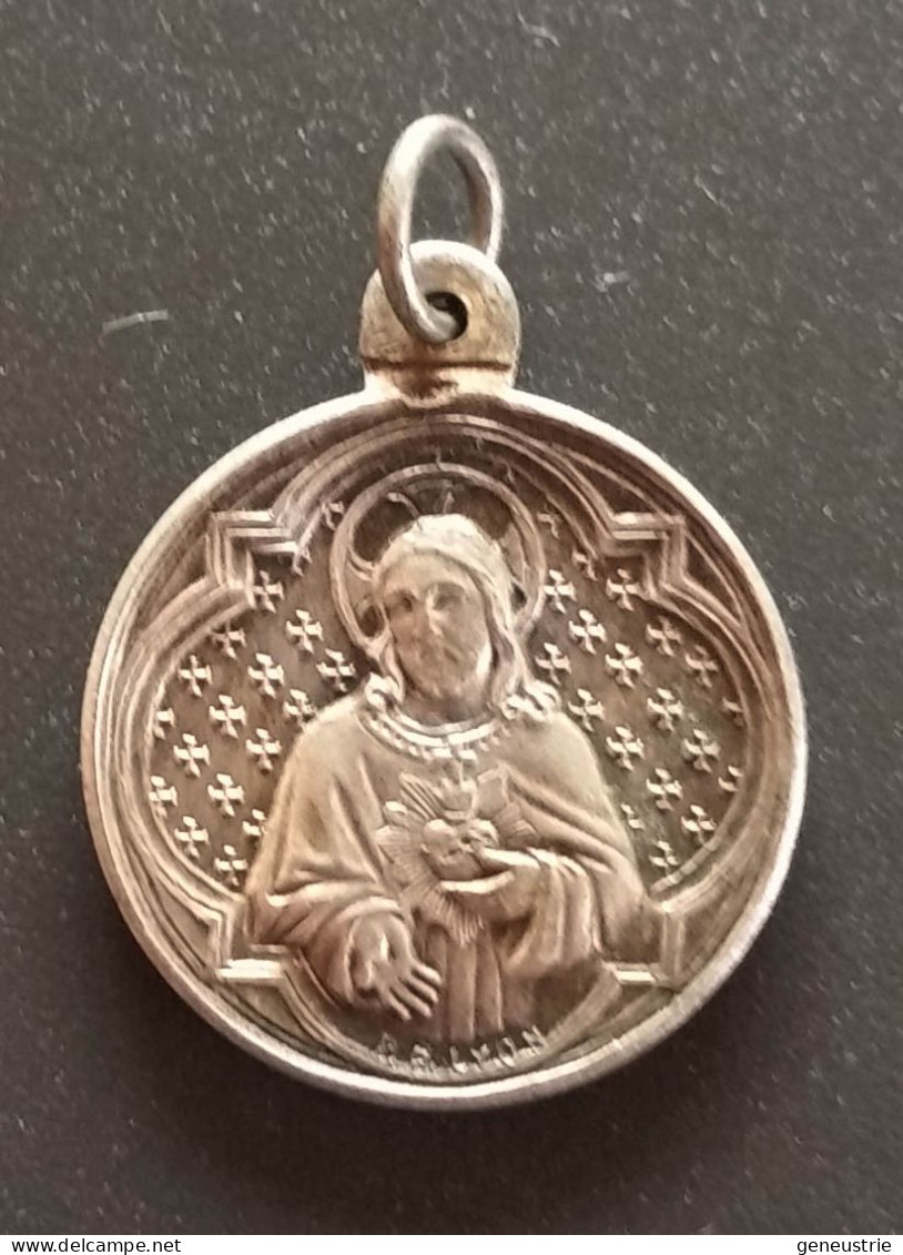 Pendentif Médaille Religieuse Fin XIXe Argenté "Sacré Coeur De Jésus-Christ / Sainte Marie" Religious Medal - Religione & Esoterismo