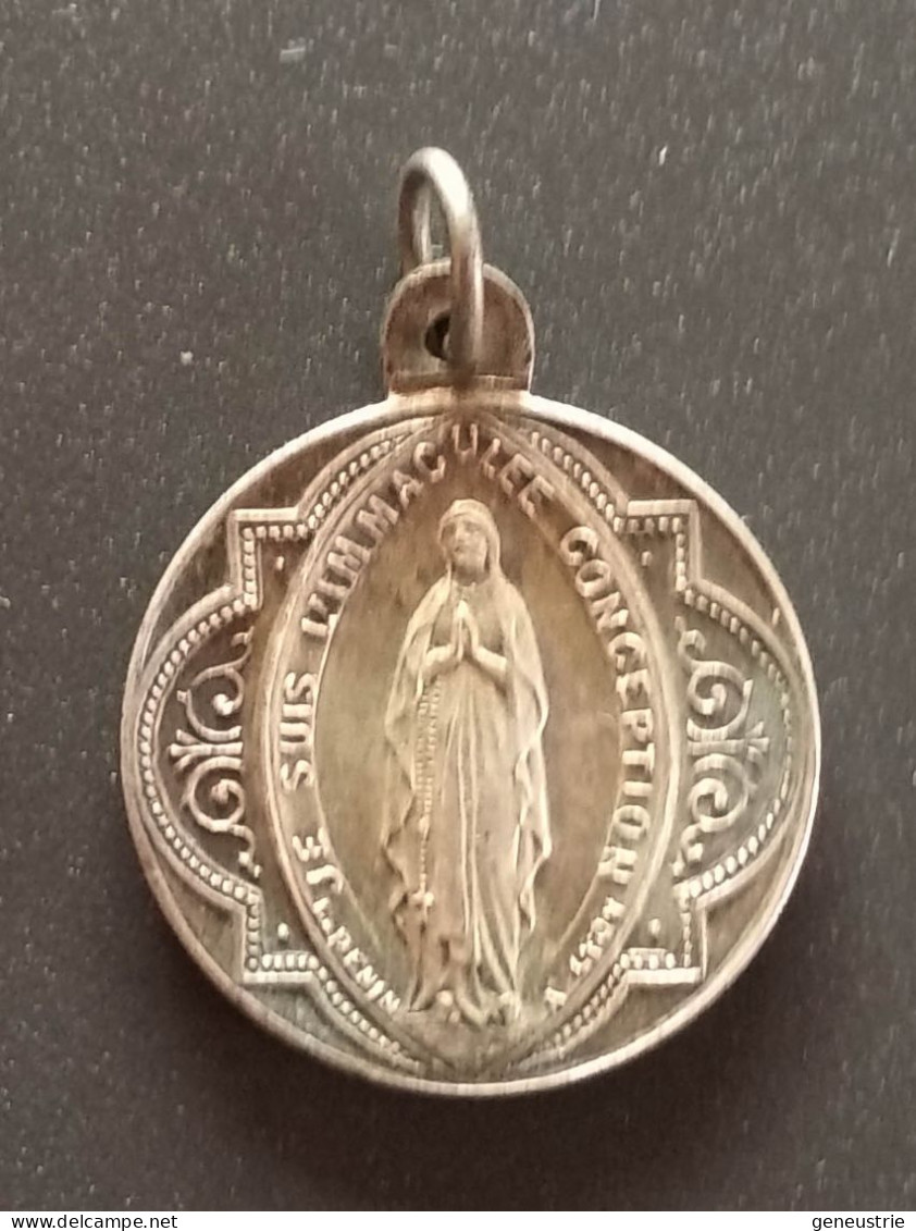 Pendentif Médaille Religieuse Fin XIXe Argenté "Sacré Coeur De Jésus-Christ / Sainte Marie" Religious Medal - Religione & Esoterismo