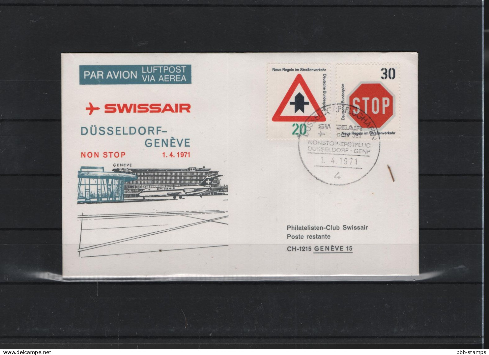 Schweiz Luftpost FFC Swissair 1.4.1971 Düsseldorf - Genf - First Flight Covers