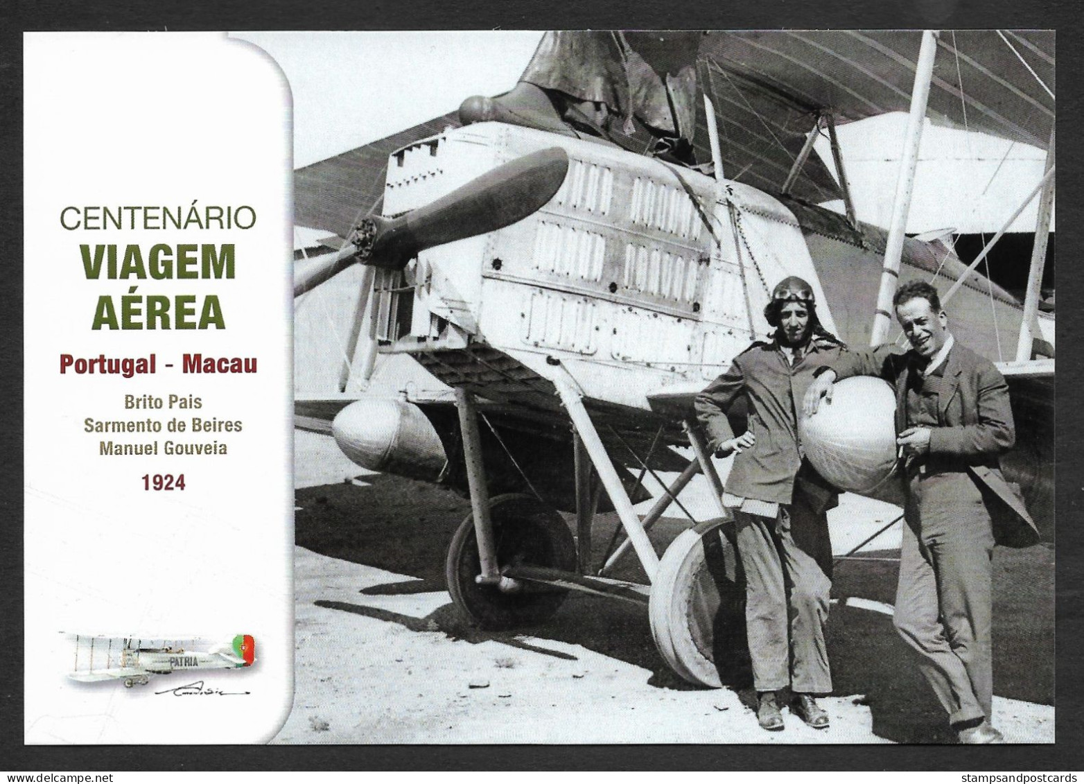 Portugal Carte Entier Postal 2024 Centenaire Voyage Avion A Macau Stationery Aviation Biplane Centennial Macao Air Trip - Postwaardestukken