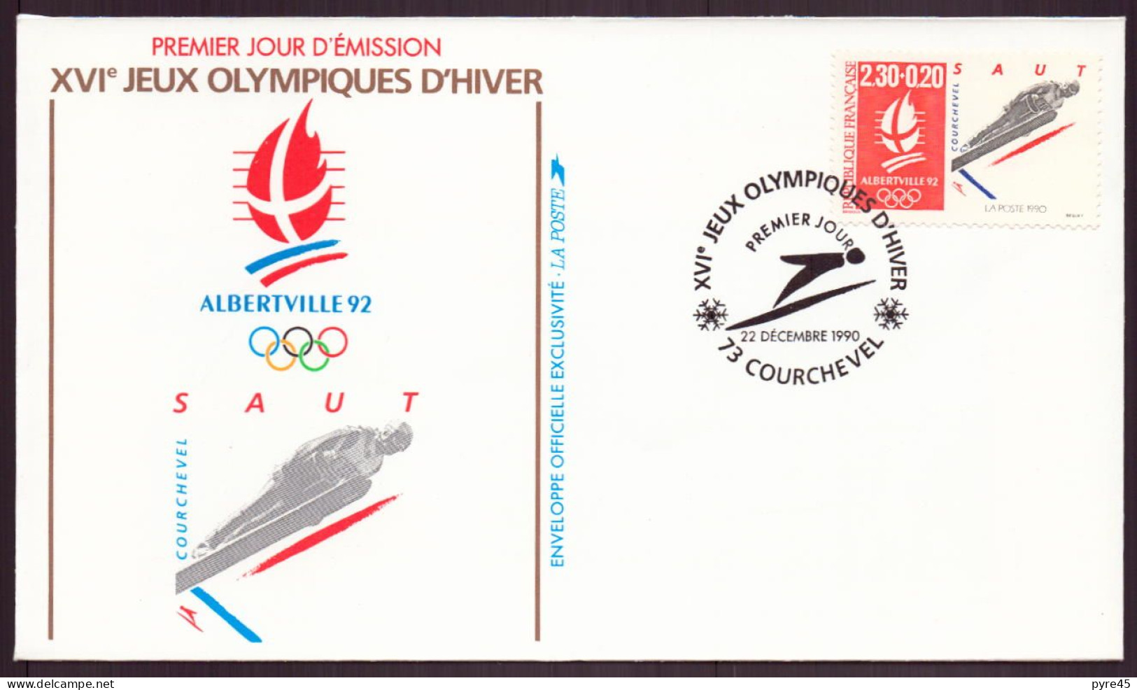 France, FDC, Enveloppe Du 22 Décembre 1990 à Courchevel , Jeux Olympiques " Saut " - 1990-1999