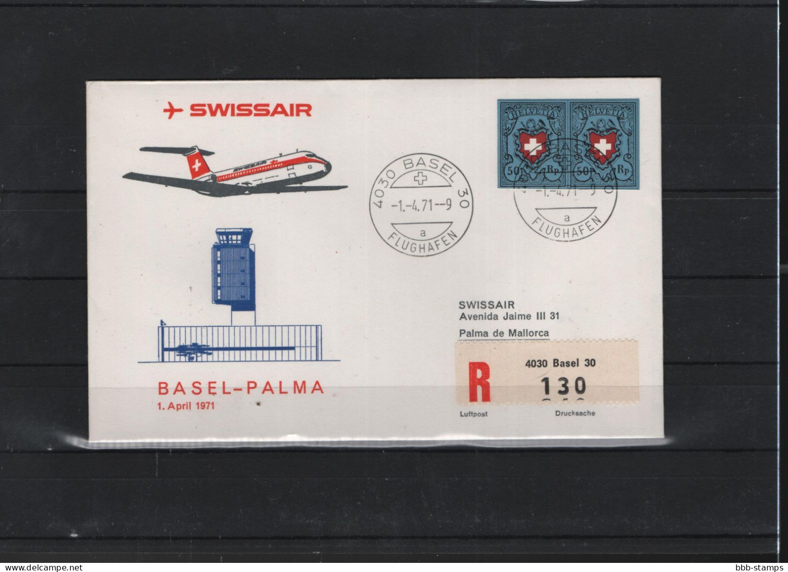 Schweiz Luftpost FFC Swissair 1.4.1971 Basel - Palma - Erst- U. Sonderflugbriefe