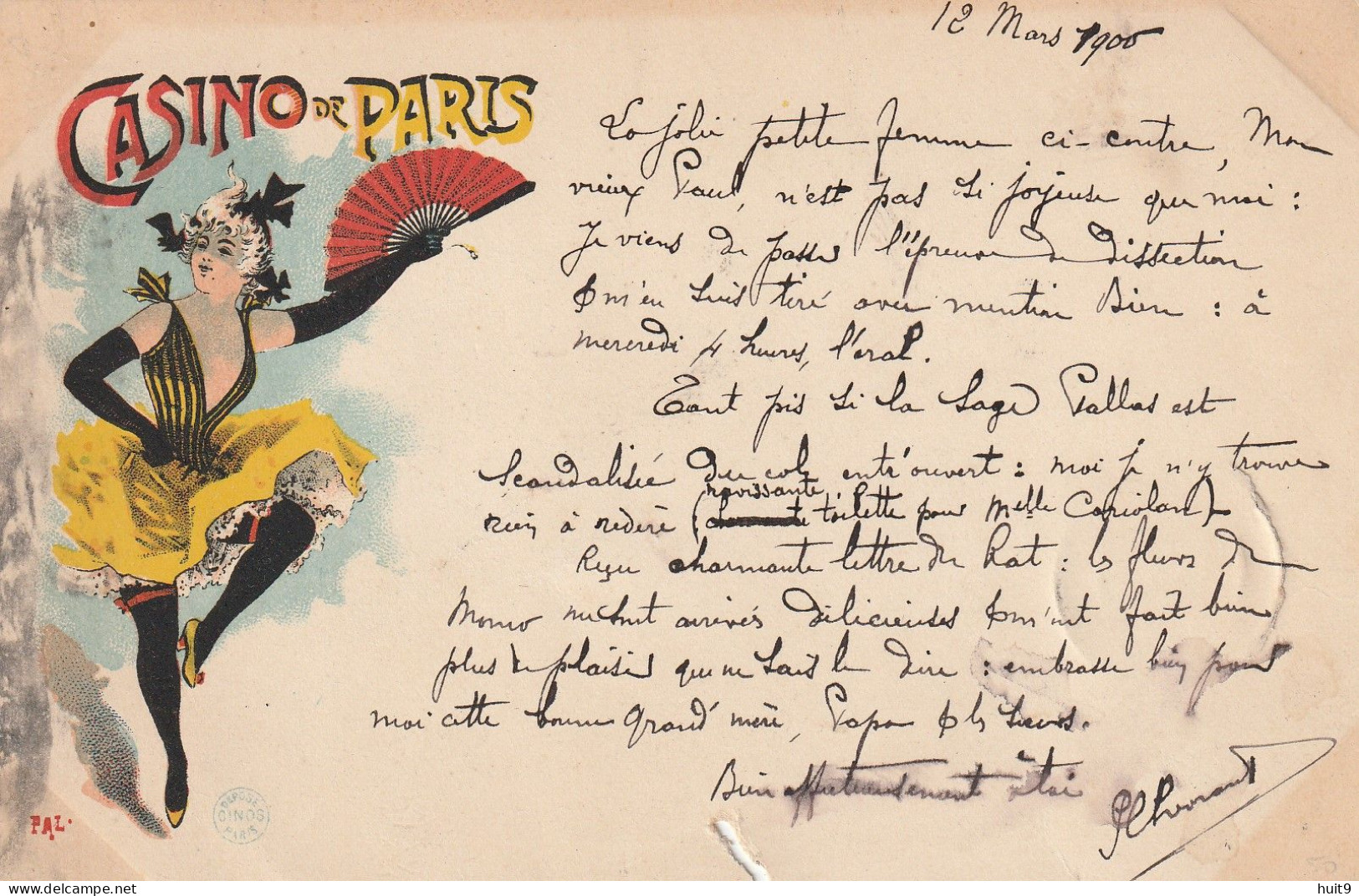 Collection CINOS: CASINO De PARIS Par PAL,Jolie Femme Avec Eventail. (manque En Bas Milieu). - Other & Unclassified