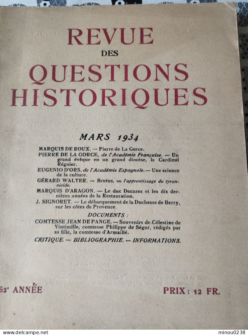 Revue Des Questions Historiques - Französisch