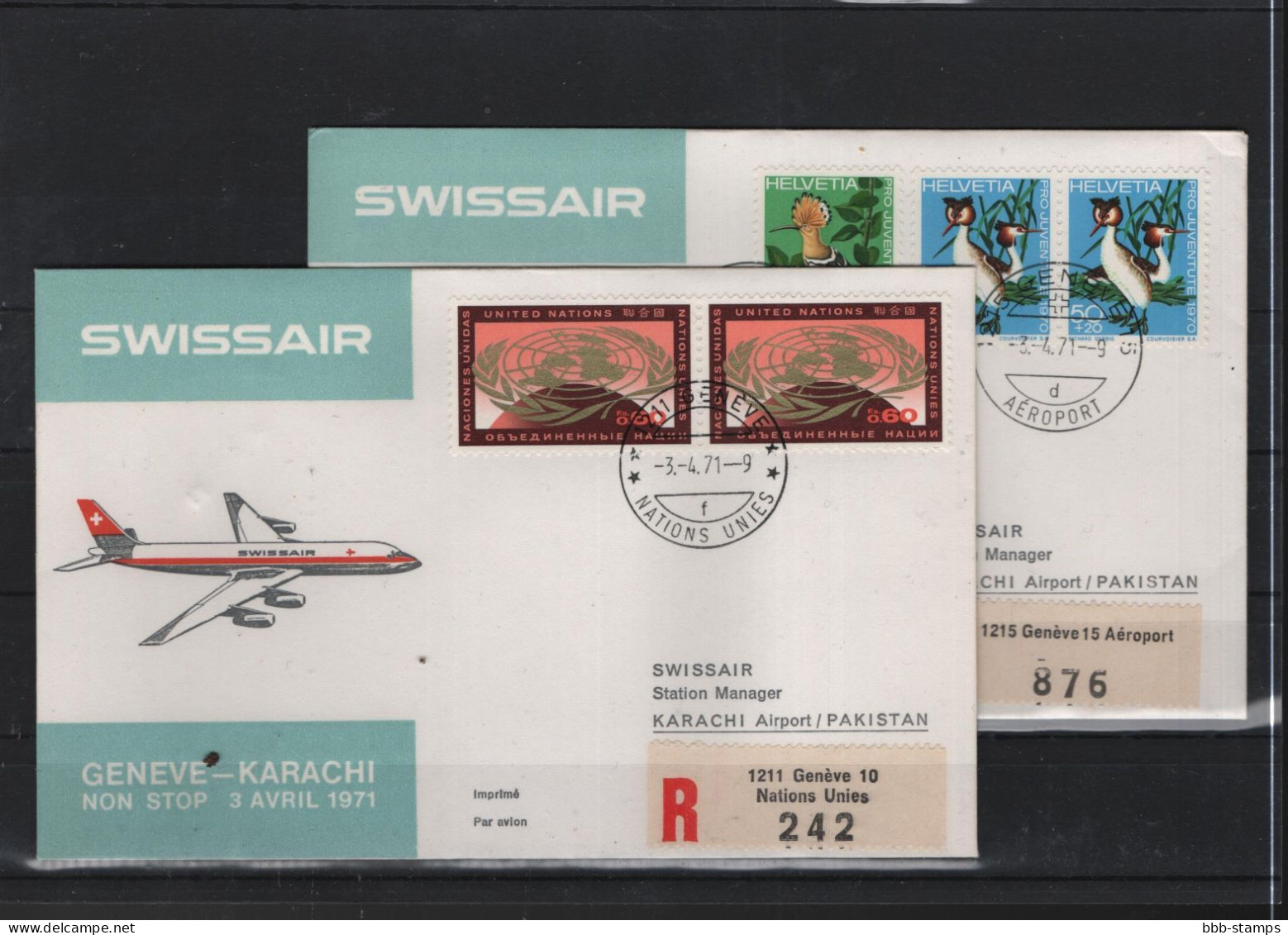 Schweiz Luftpost FFC Swissair 3.4.1971 Genf - Karachi - First Flight Covers