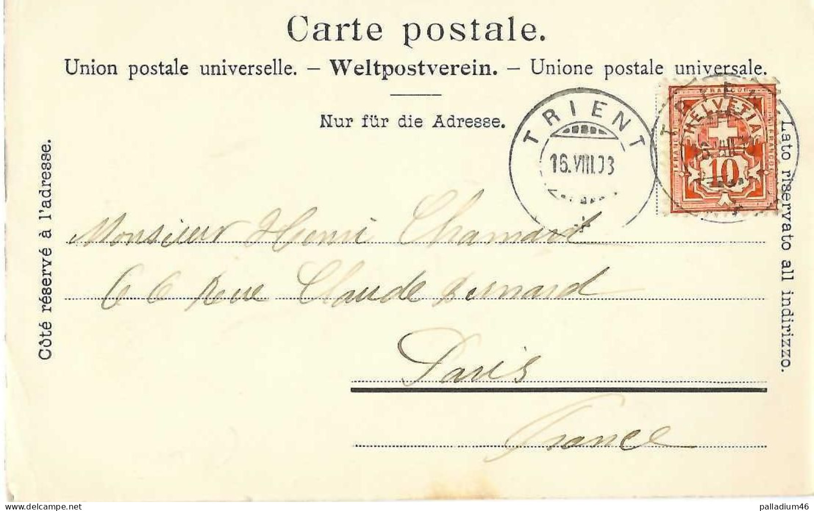 VS TRIENT VUE GENERALE - M.C. No 301 - Circulé Le 16.08.1903 Vers Paris - Trient