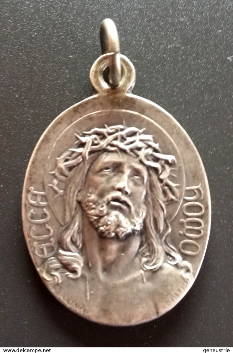Pendentif Médaille Religieuse Début XXe Argenté "Jésus-Christ (Ecce Homo) / Sainte Marie" Religious Medal - Religion & Esotérisme