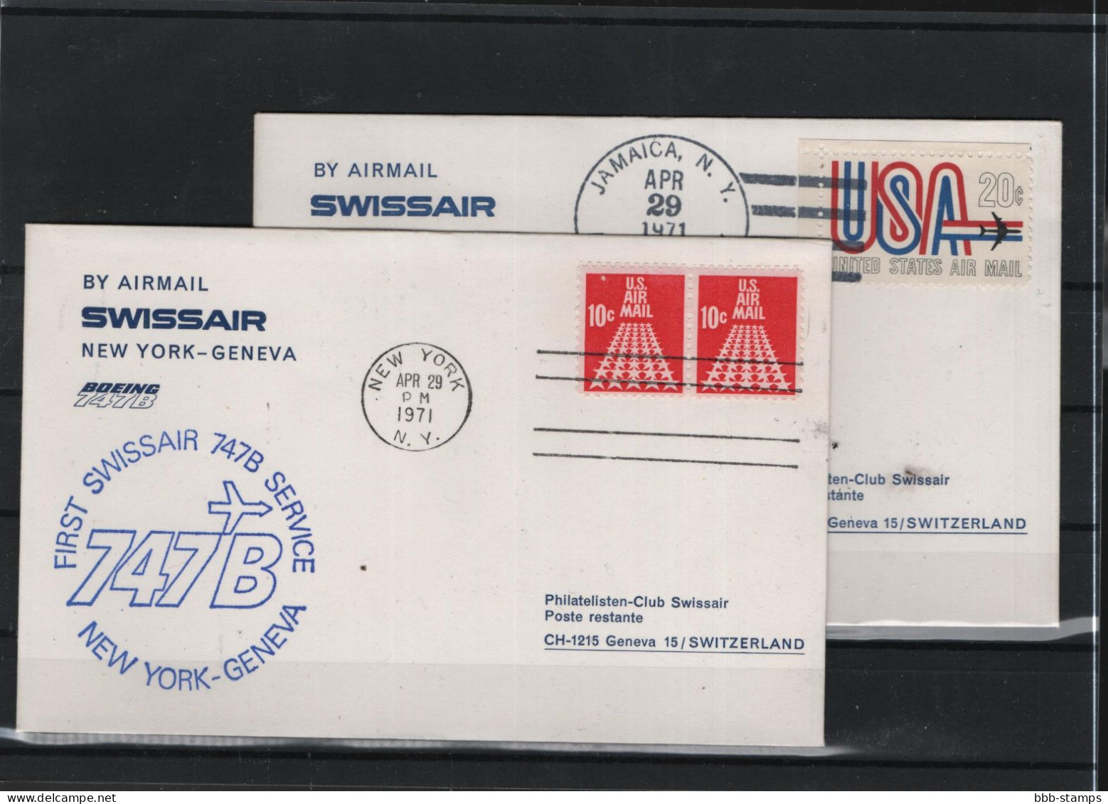 Schweiz Luftpost FFC Swissair 29.4.1971 New York - Genf - Eerste Vluchten