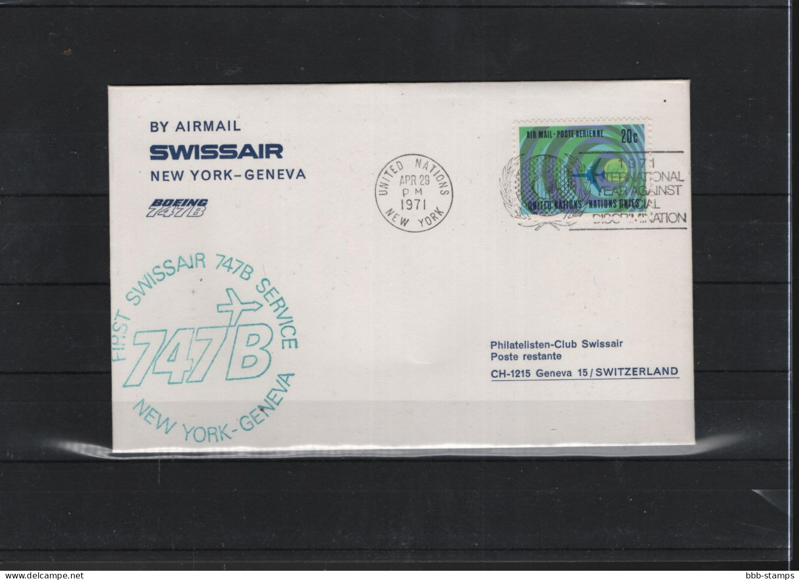 Schweiz Luftpost FFC Swissair 29.4.1971 New York - Genf - Eerste Vluchten