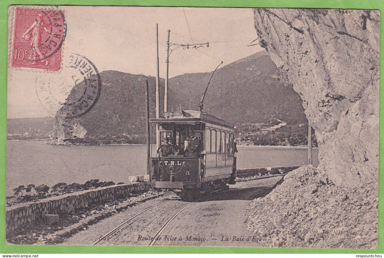 Belle CPA Route De Nice à Monaco La Baie D'Eze Gros Plan Tramway 1907 06 Alpes Maritimes - Tramways