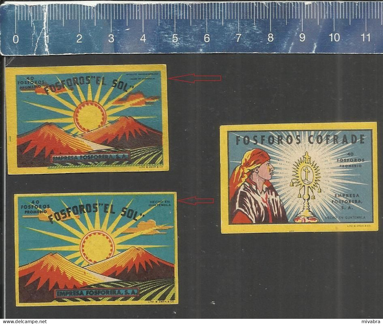 FOSFOROS EL SOL & COFRADE - OLD MATCHBOX LABELS MADE IN GUATEMALA - Zündholzschachteletiketten