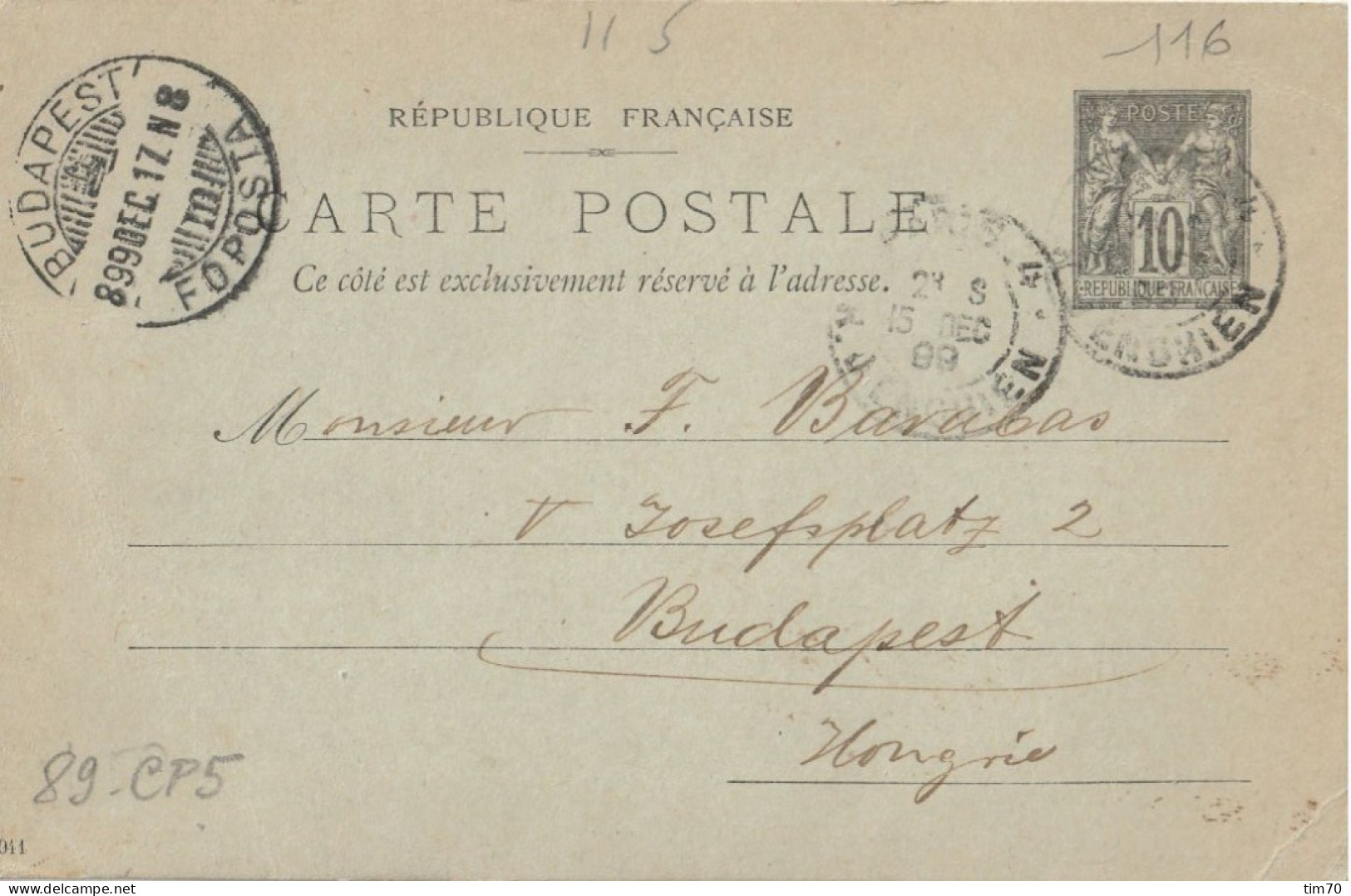 ENTIER   CAD  PARIS  ENGHIEN   POUR  BUDAPEST - Cartoline-lettere